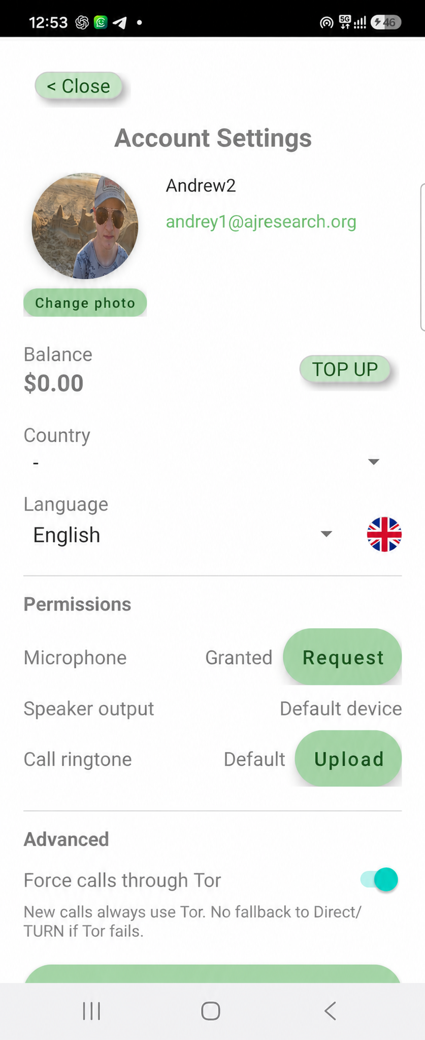 Language settings in the Connecter app