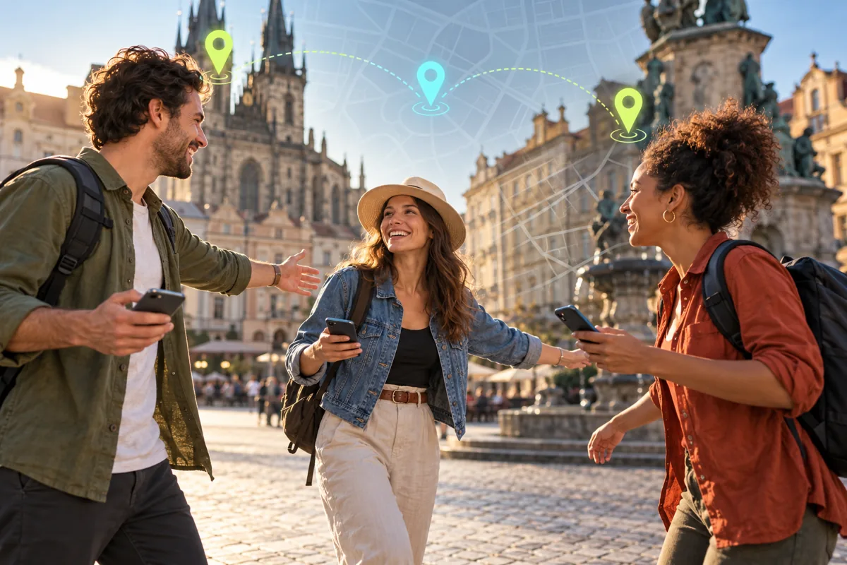 Friends finding each other in an unfamiliar city using a shared map