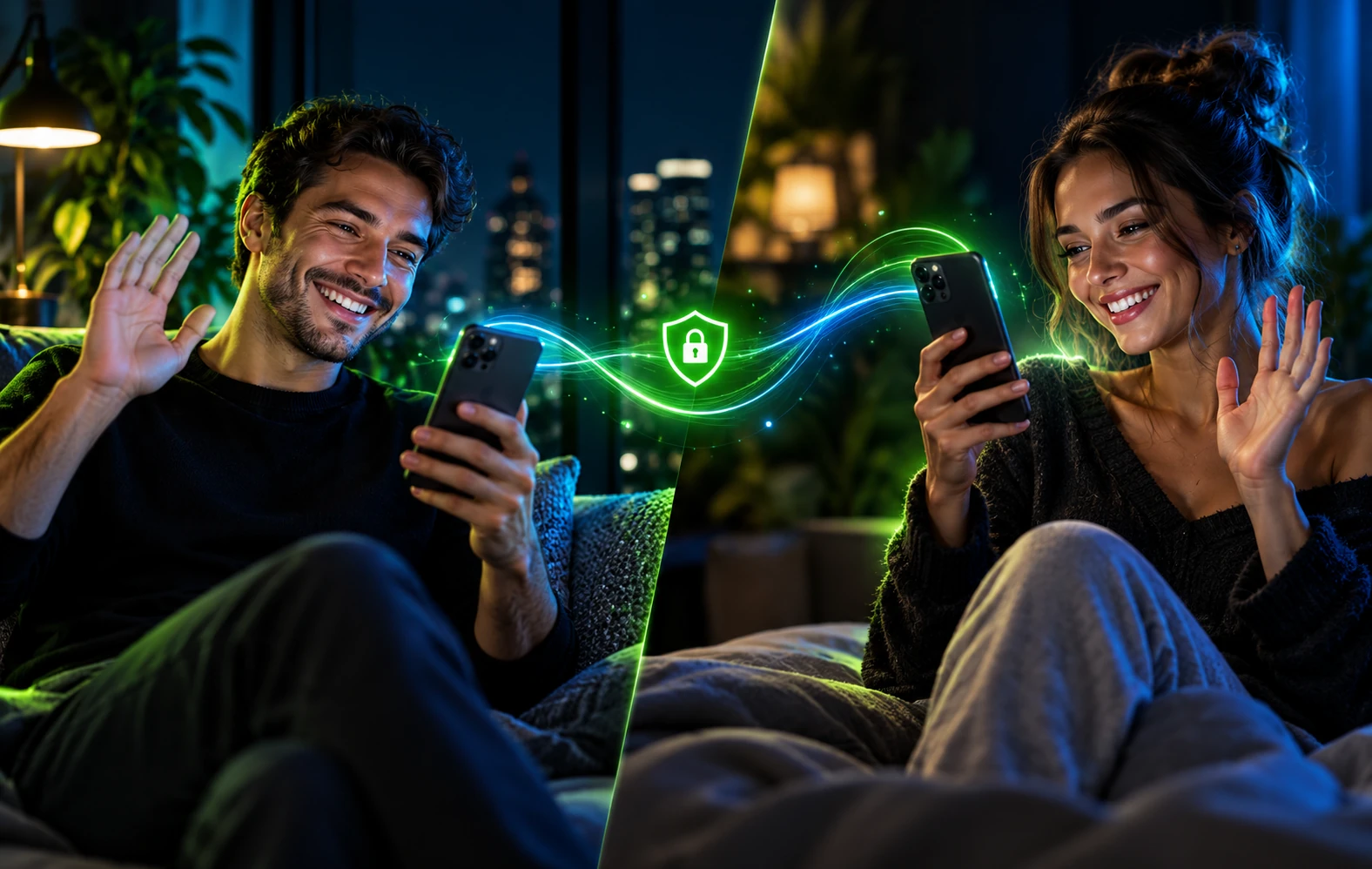 Friends enjoying a protected video call in Connecter