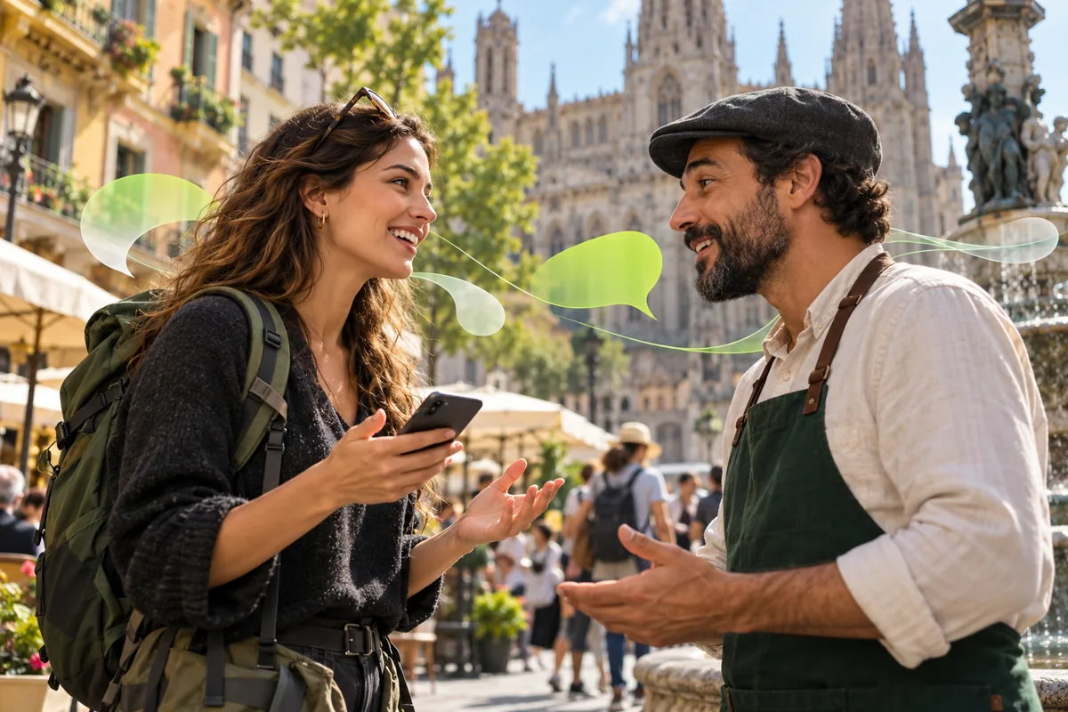 A traveller with a smartphone in a new city